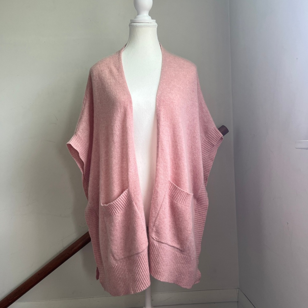Halogen 100% Cashmere Poncho One Size Pink Open Front Cardigan Wrap Sweater